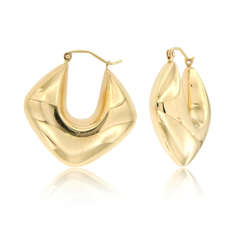 Yellow Gold Hollow Stamped Hoop Earrings ER-20107