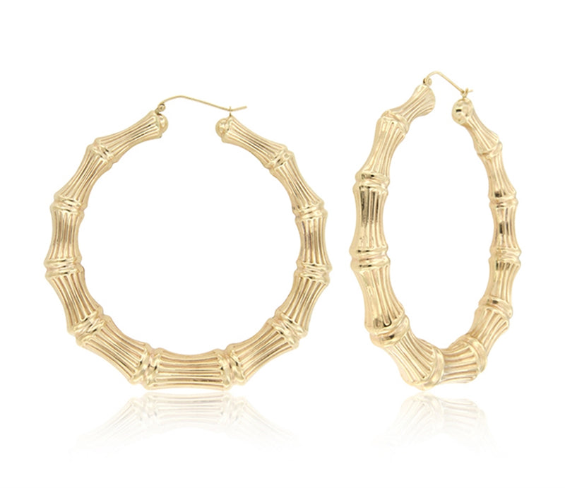 Yellow Gold Hollow Bamboo Hoop Earring