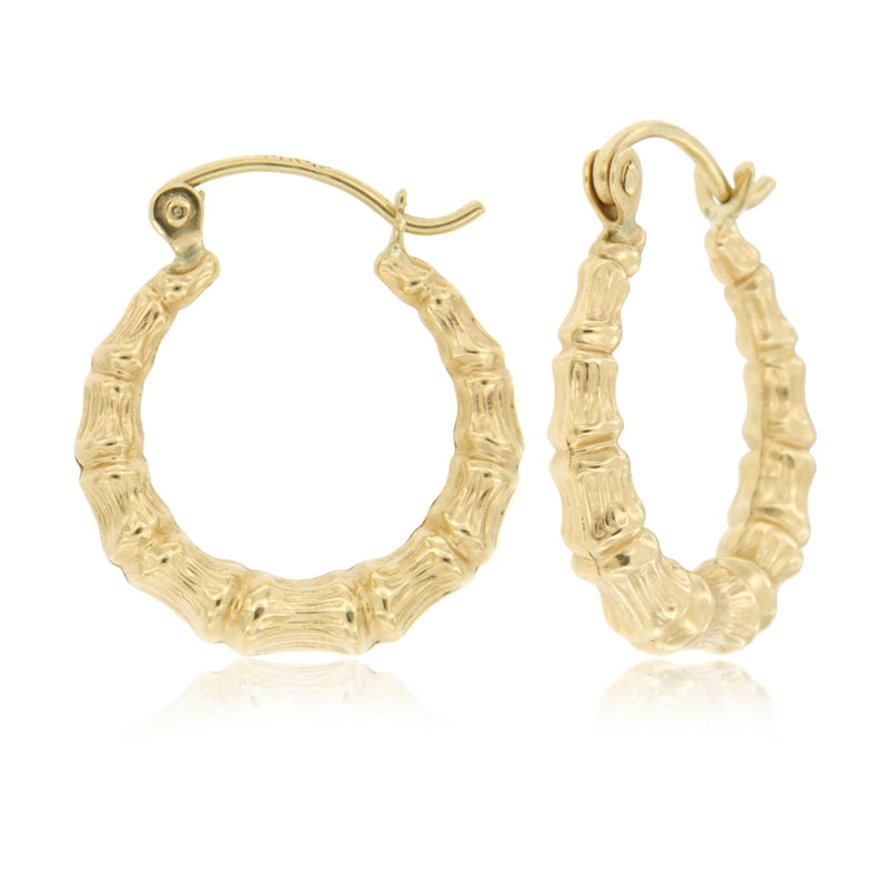 Yellow Gold Hollow Bamboo Hoop Earring